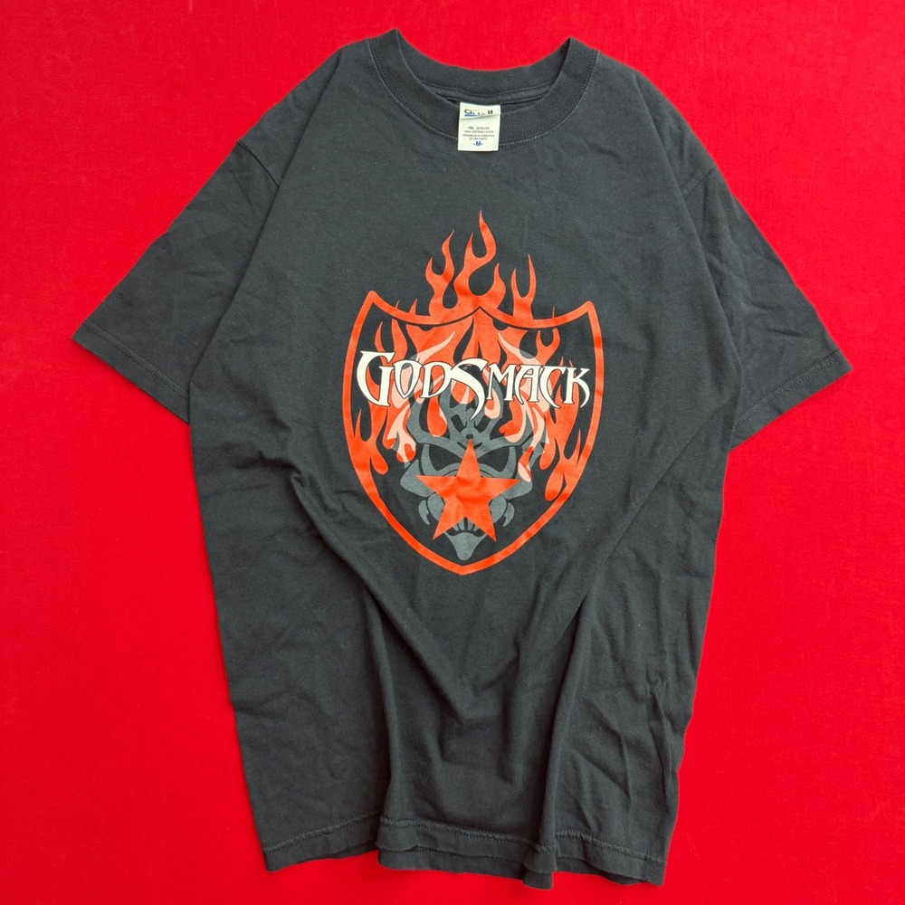 VTG Style Godsmack Band Graphic T-Shirt Mens Medium Black Anvil Shield Flame Tee